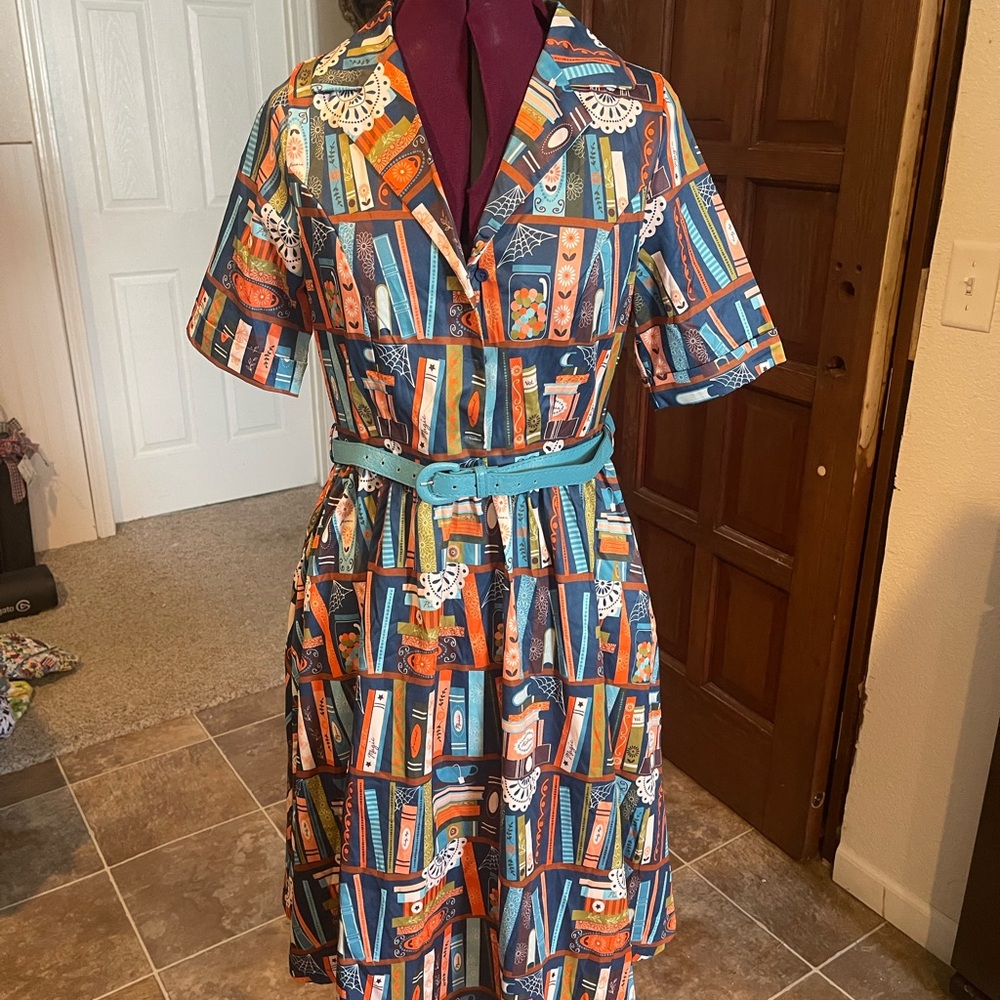 HTF Colorful Book Print Shirt Dress